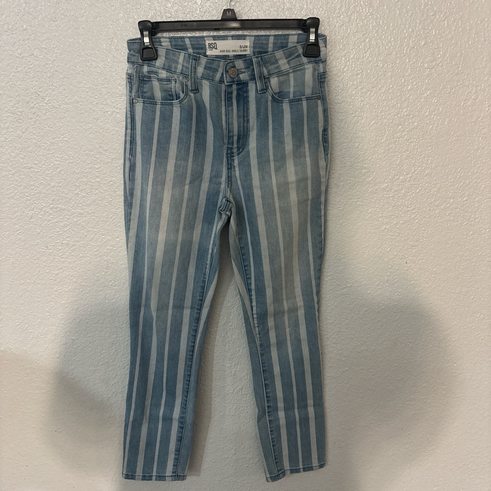 RSQ Blue and White Striped Cropped Jeans